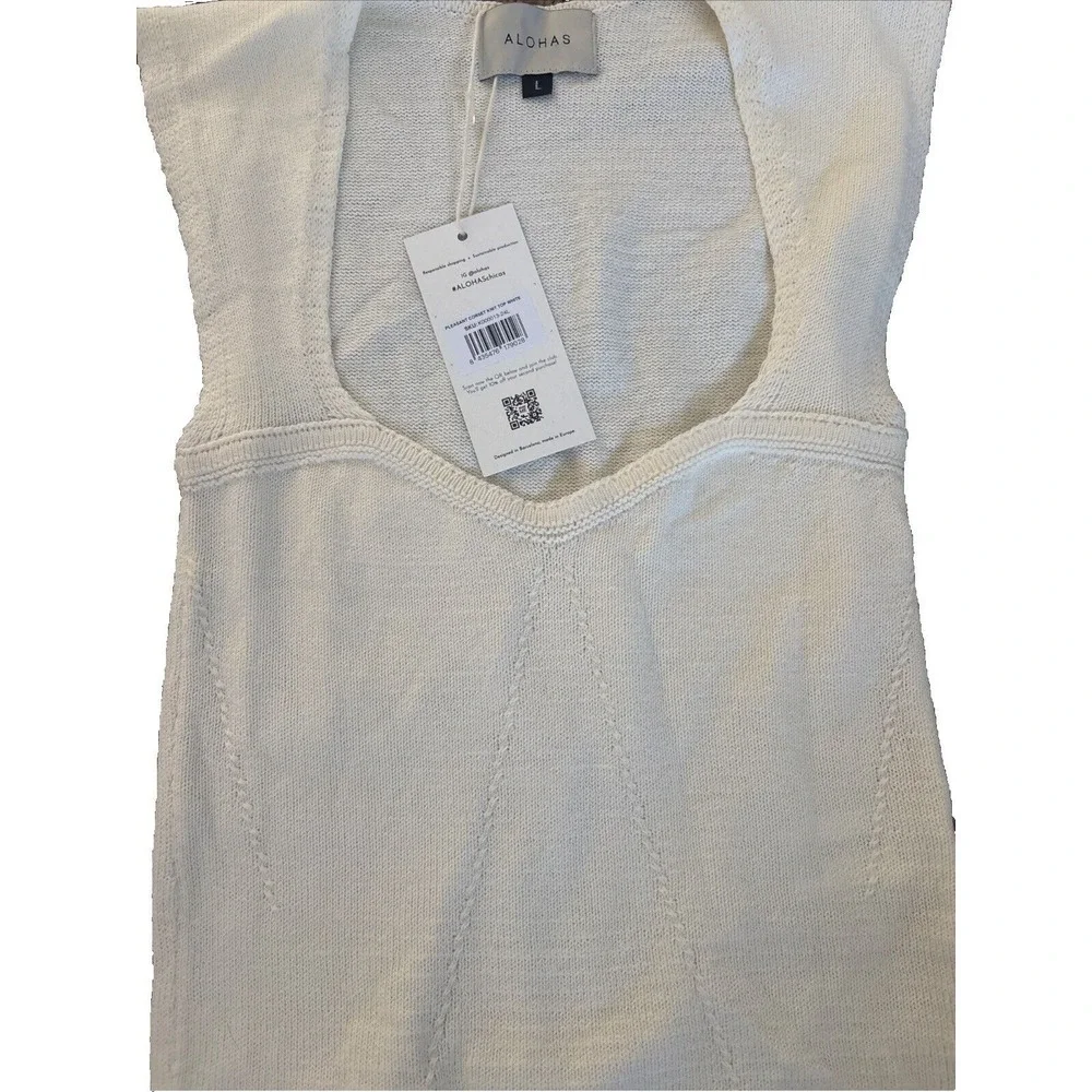 Alohas Peasant Corset Knit Top Size Large White Designed In Barcelona Made In EU - Picture 2 of 6
